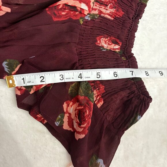 Floral Sheer Burgundy High-Low Maxi Kimono With Off-Shoulder Design Size S - Picture 10 of 10